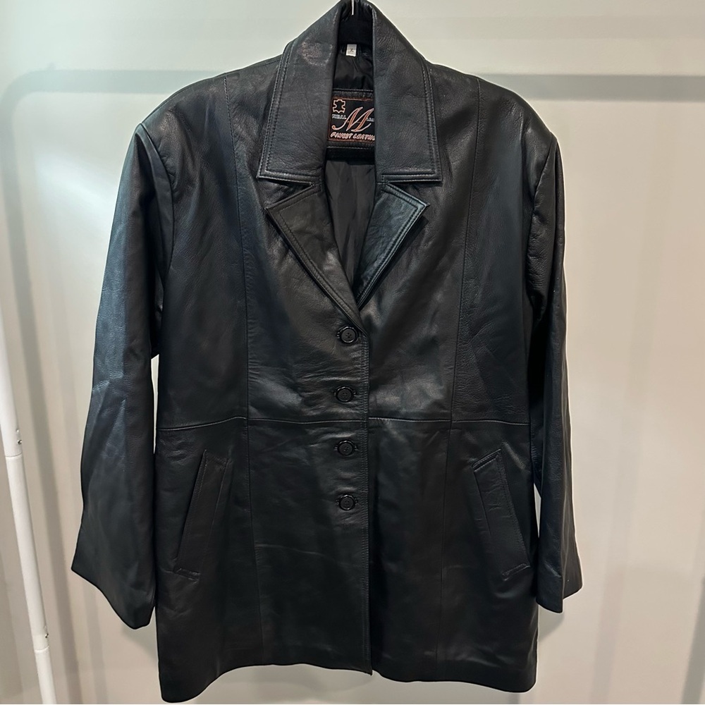 Vintage Real Leather Black Blazer/Car Jacket Size XL